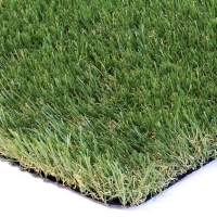 Synthetic grass fake turf green olive field real leaf brown thatch landscape backyard beautiful background