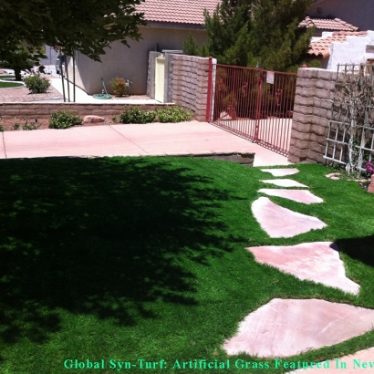 Artificial synthetic grass turf front yard stepping stones fence