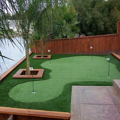 Golf putting green backyard by river, water, swimming, landscape ideas artificial grass synthetic turf