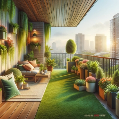 Artificial grass for balcony, city, exterior design, container garden