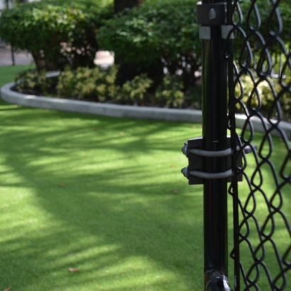 green lawn black chain-link fence synthetic artificial grass grass curved lawn borders
