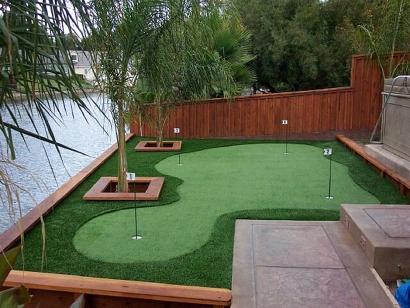 Golf putting green backyard by river, water, swimming, landscape ideas artificial grass synthetic turf