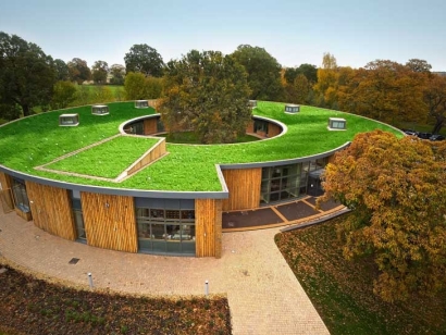 artificial grass rooftop,green roof,greenery roof,round building,artificial grass,synthetic turf,tree roof,roof garden,fake grass