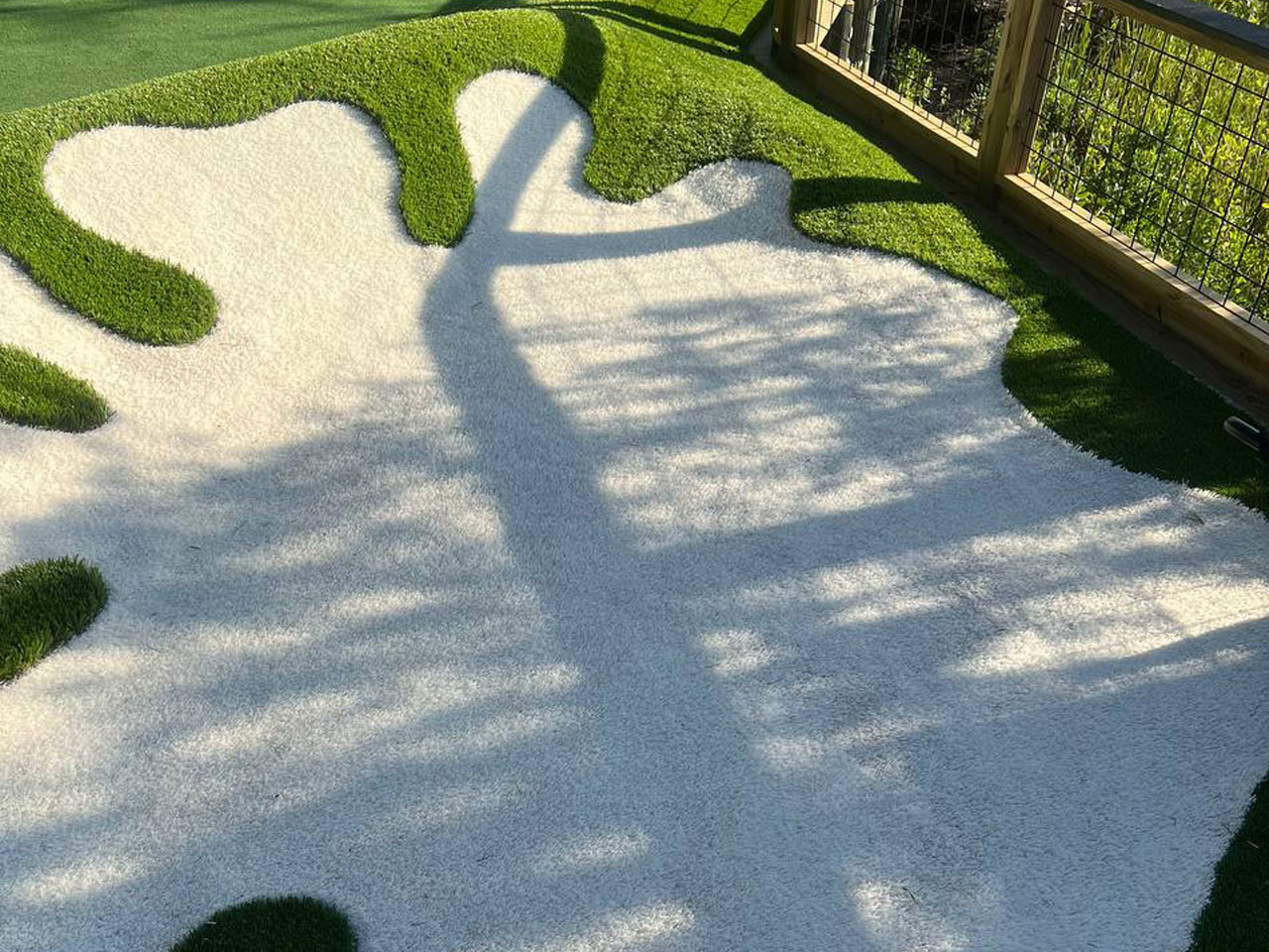 Close-up of white bunker turf detail on backyard putting green